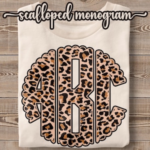Monograma de leopardo festoneado, alfabeto redondo, iniciales circulares de guepardo, alfabeto, país, caza, oeste, animal, camisetas, tazas, sudaderas, gorras
