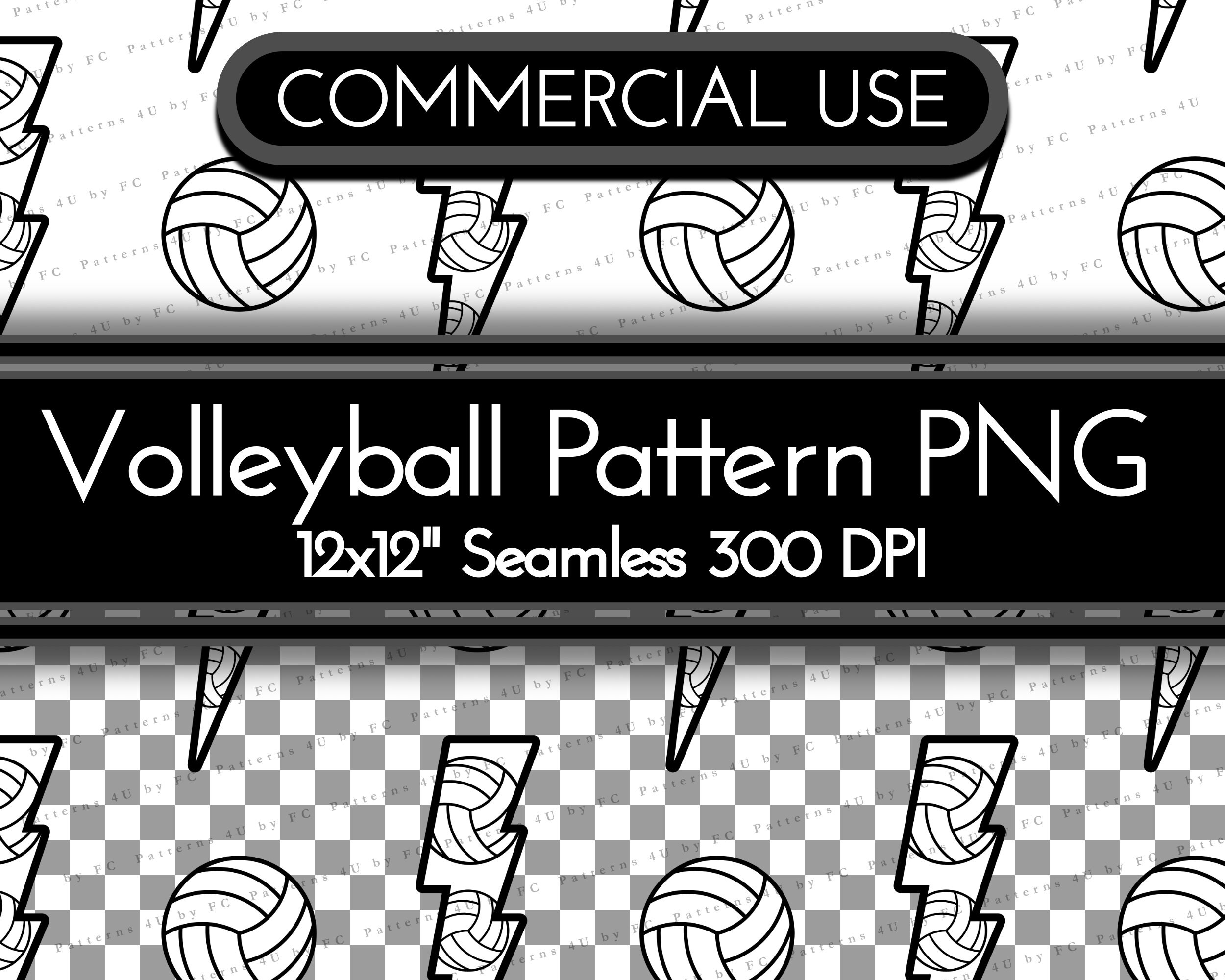 Volleyball Lightning Bolt PNG, Seamless Pattern, Animal Print, Digital