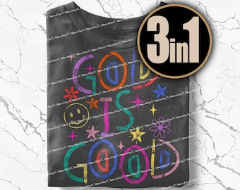 Doodle God Is Good PNG, Preppy Retro Christian Boho Bible Verse, Faith Based Sublimation, Trendy Jesus Shirt Design (Digital Download)