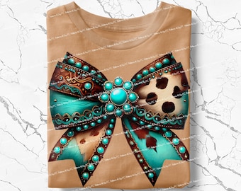 Türkis Rindsleder Schleife im Westernstil: Coquette Shirt Design (digitaler Download)