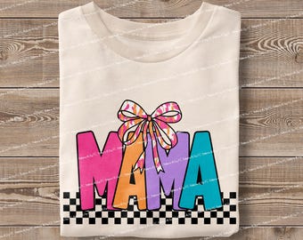 Mamá a cuadros PNG: Diseño de camisa con lazo retro (descarga digital)