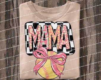 Softball Mama PNG: Pastel Coquette Bow Design (Digital Download)