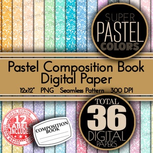 Pastel Composition Book Cover Digital Paper, School Backgrounds Book Cover Journal Pattern, Planner Designs School Notebook Printable Papers