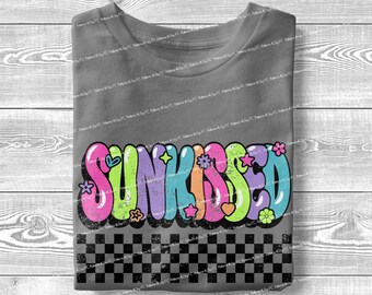 Checkered Neon Sunkissed PNG | Retro Summer Shirt Design (Digital Download)