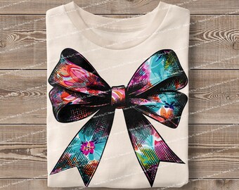 Nœud floral de coquette PNG : motif aquarelle printanier en sublimation (téléchargement numérique)