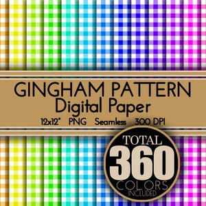 Gingham Pattern Digital Paper PNG, Check Printable Seamless Pattern, Picnic Scrapbook Paper Journal Pattern, Bright Pastel Soft Dark Colors