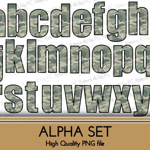 Camouflage Alphabet PNG Set: Military Camo Digital Design (Digital Download)