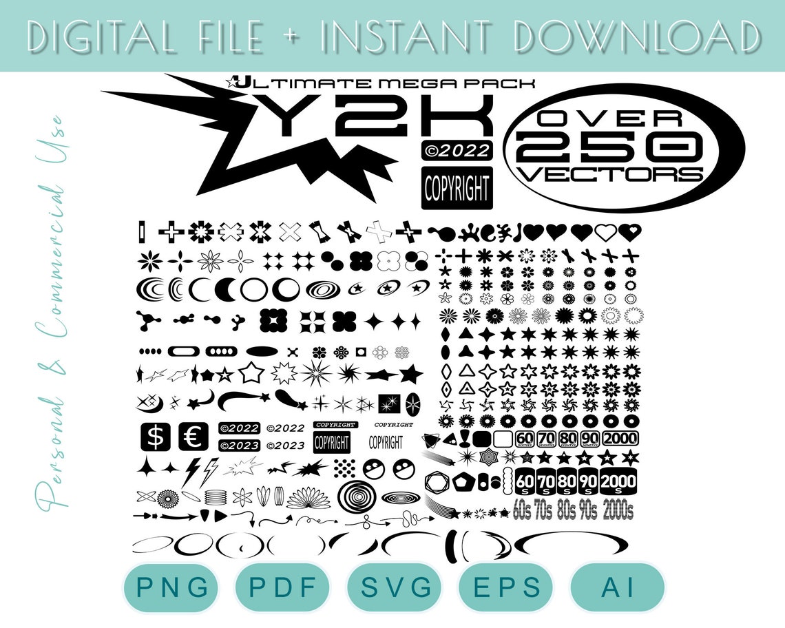 Y2K Aesthetic Vector Icons Bundle Over 250 Vectors for - Etsy