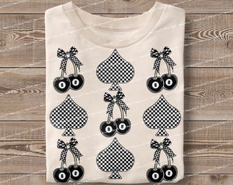 Western Checkered Cherry Billiard PNG: Cowgirl Shirt Design (Digital Download)