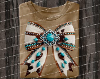 Kuhfell Türkis Schleife PNG: Western Girl Sublimationsdesign (Digitaler Download)