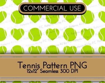 Patrón de corazón de pelota de tenis: Papel digital PNG sin costuras (30,5 x 30,5 cm)