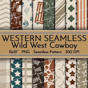 Western Seamless Pattern PNG Matching Wild West Background Bundle Fabric Printing Digital Paper Party Scrapbook Cowboy Cowhide Aztec Plaid