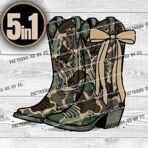 Bottes de cow-girl camouflage PNG danse en ligne Southern Soul Blues RnB entraînement chasse bottes de cow-boy camouflage tendance Sublimation DTF DTG Clipart