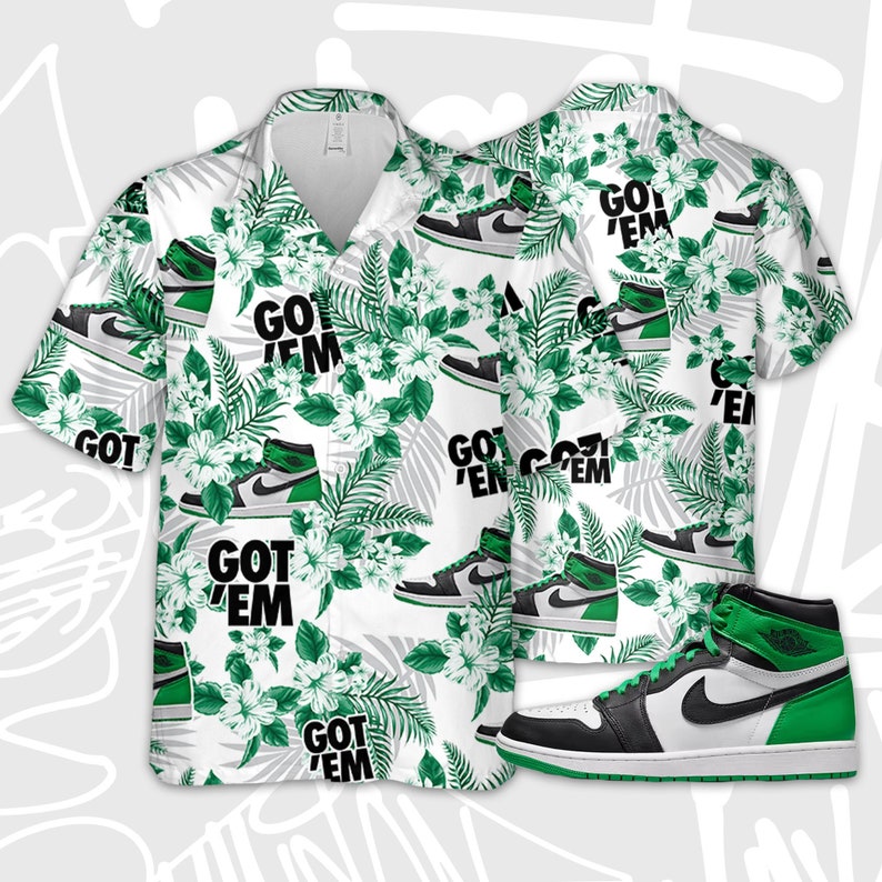 Jordan Hawaiian Shirt Collection On Saleoffshirt 170523 8 Jordan 1 Retro High Lucky Green Aloha Hawaiian Shirt