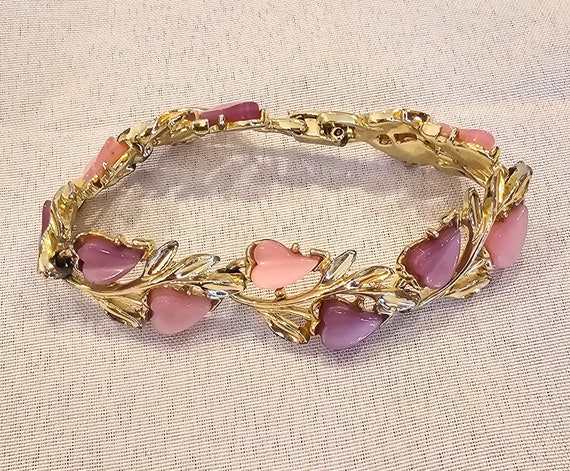 1950s vintage pink and purple lucite gold toned b… - image 5
