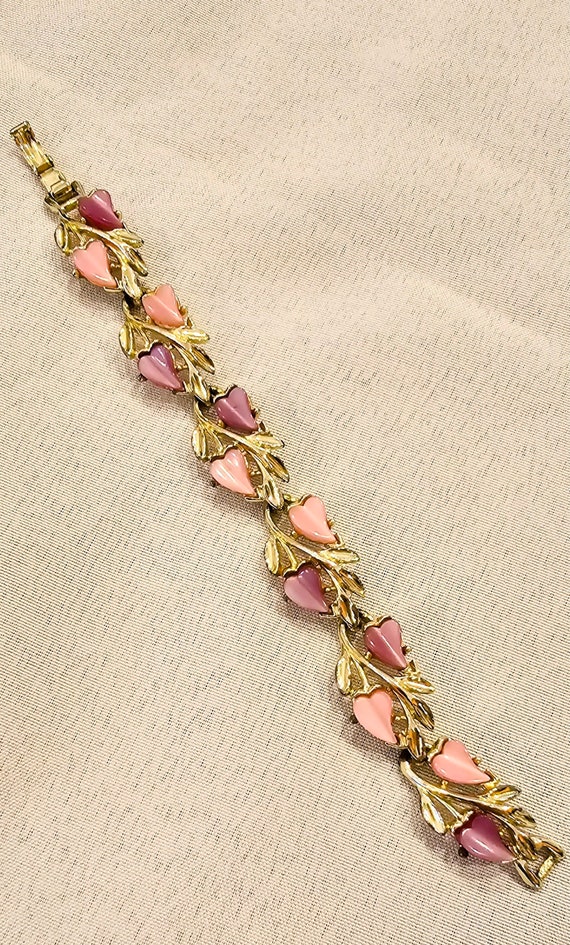 1950s vintage pink and purple lucite gold toned b… - image 2