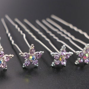 Set of 6 Crystal star flower hair pins hair sticks Hair accessories Rhinestone Diamante Silver wedding Bridal