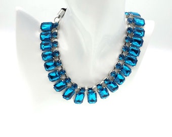 Black / Clear Statement Necklace , Teal Chunky Necklace