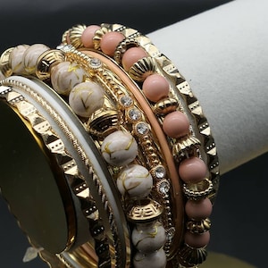 Peach Gold statement bangles  , 13 stack bangles