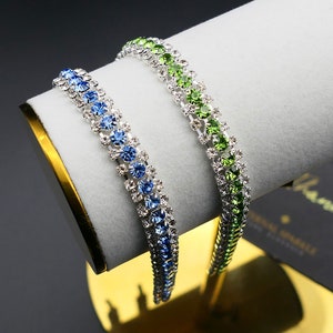 Pulsera de cristal de tenis azul/verde, joya nupcial. Regalo para dama de honor.