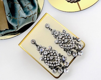 Bridal Crystal Chandelier Earrings, Vintage Style
