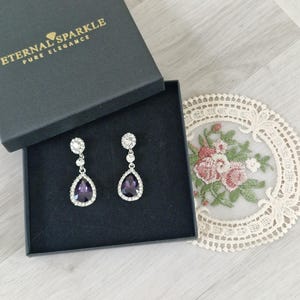 Purple Amethyst teardrop  crystal  earrings  , evening earrings , Art Deco earrings, Statement earrings, Bridal wedding bridesmaids earrings