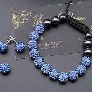 Shamballa Jewellery set , Pendant Earrings adjustable Bracelets set , Crystal Clay ball accessories , Gifts for her