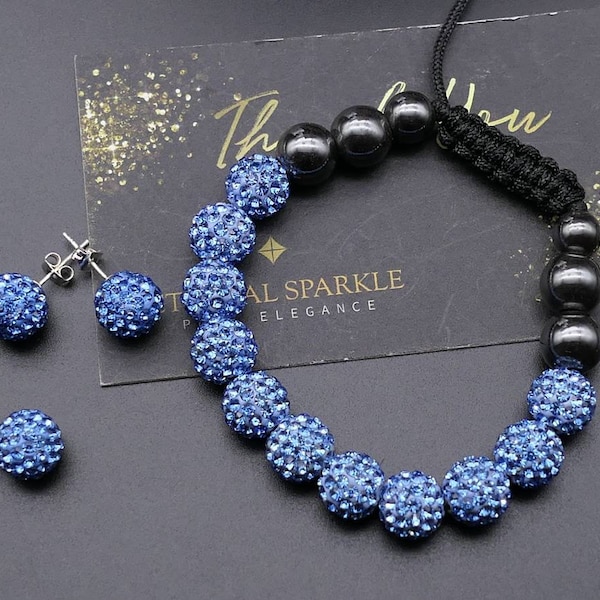 Ensemble de bijoux Shamballa, Boucles d’oreilles pendantes, Ensemble de bracelets réglables, Accessoires de boule d’argile de cristal, Cadeaux pour elle