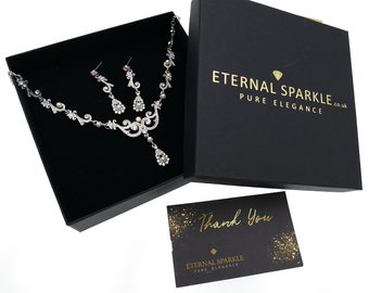 Bridal Jewelry Set | Antique Silver, Crystal, and Pearl Necklace & Earrings