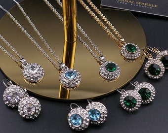Zierliche Kristall Halskette & Ohrringe, Brautschmuck
