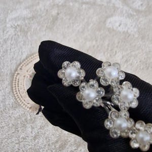 Set of 6 Crystal Pearl flower hair pins hair sticks Hair accessories Rhinestone Diamante Silver wedding Bridal