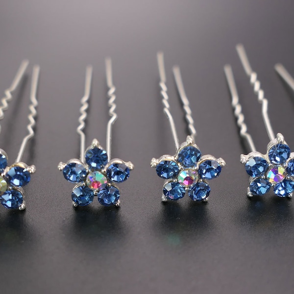 Set of 6 Crystal flower hair pins hair sticks Hair accessories Rhinestone Diamante Silver wedding Bridal