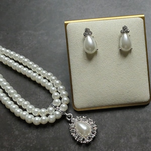 Perle Braut Halskette und Ohrringe Hochzeit Schmuck Set