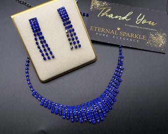 Blue Wedding Jewelry Set Necklace and Earrings , Rhinestone Jewellery Set