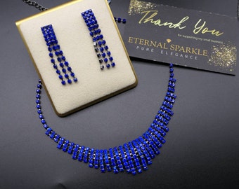 Conjunto de joyas de boda azul, collar y pendientes, conjunto de joyas con diamantes de imitación