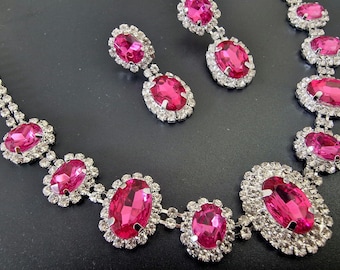 Conjunto de collar y pendientes de novia de cristal rojo esmeralda púrpura estilo Art Déco