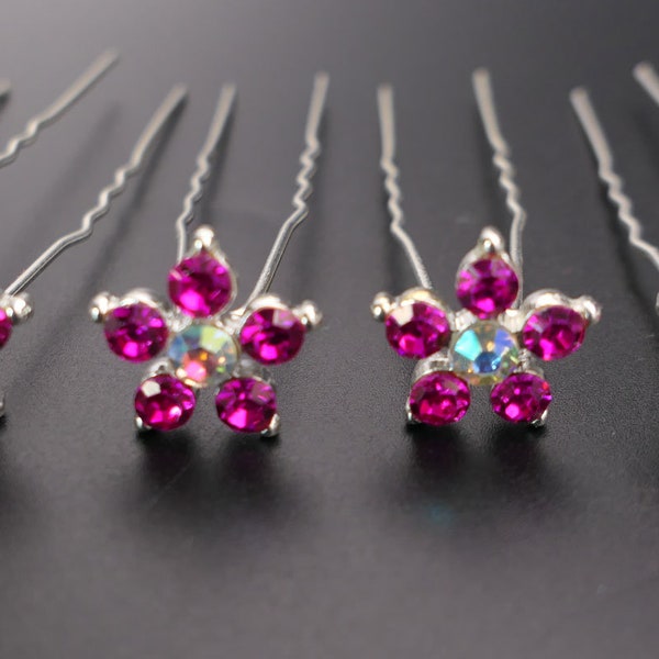 Set of 6 Crystal flower hair pins hair sticks Hair accessories Rhinestone Diamante Silver wedding Bridal