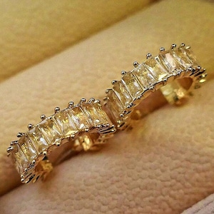 Gold Baguette CZ Hoop Earrings