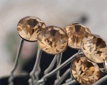 Round Crystal Jewel hair pins, hair sticks Hair accessories, Rhinestone Diamante Silver wedding Bridal Party, 6 Pieces