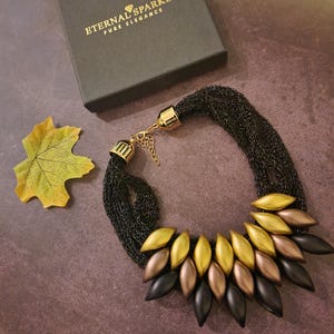 Metallic Gold Statement Necklace: Fabric Chain Ethnic Jewelry