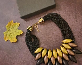 Metallic Gold Statement Necklace: Fabric Chain Ethnic Jewelry