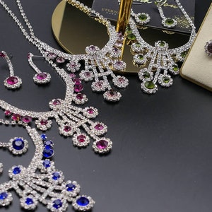 Bridal  crystals necklace and earrings set, ladies rhinestones Jewellery set
