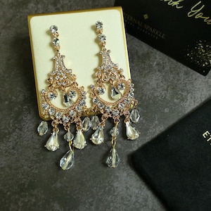 Crystal Chandelier Earrings – Gold Statement Earrings |Silver Bridal Dangle Earrings | Vintage Glam Wedding Jewellery | Gift for Her