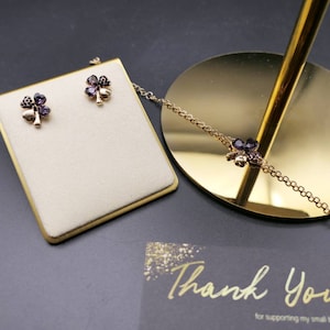 4 Leaf clover crystal bracelet earrings set, Silver / Gold Plated