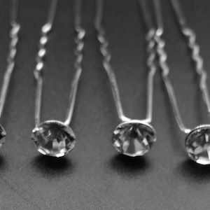 Round Crystal Jewel hair pins, hair sticks Hair accessories, Rhinestone Diamante Silver wedding Bridal Party, 6 Pieces