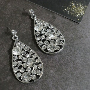 Clear Crystals Glitzy earrings, Bridal bridesmaids earrings, wedding jewellery, fashion earrings, statement earrings, silver earrings, prom