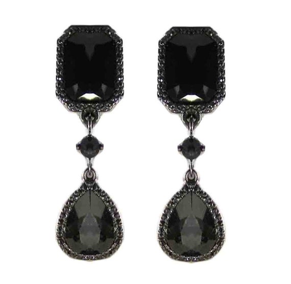 Elegant Jet Black Crystal Drop Clip on Earrings Rhinestones - Etsy UK