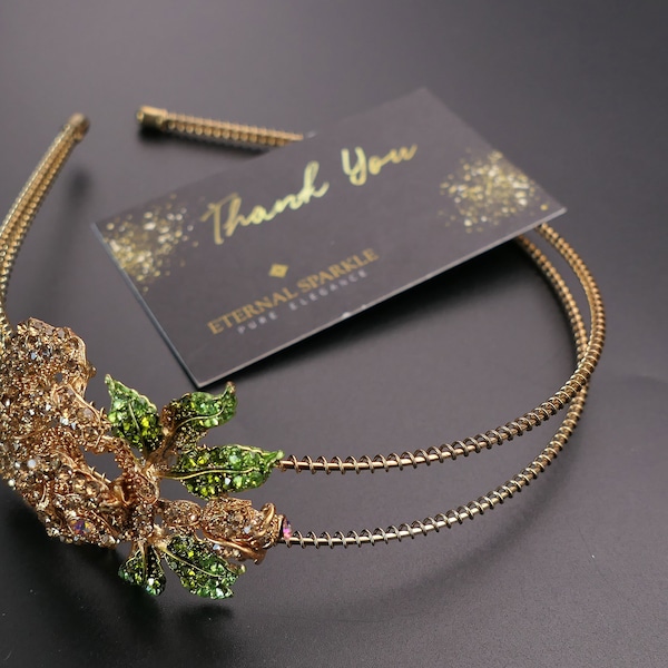 Wedding Hairband Luxurious Topaz Gold or Black Flower Crystal Diamante Alice Headband  Embellished for Girls Women Adults Children