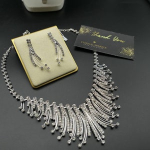 Bridal Crystal Silver necklace earrings Jewellery set