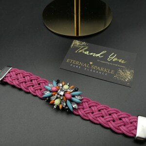 Pink Crystal Motif rope woven wrist bracelet